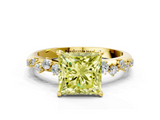 Yellow gold Fancy Yellow Princess  Diamond Cluster Prong-Set Solitaire Ring