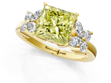 Yellow gold Fancy Yellow Princess  Diamond Floral Cluster Ring with Solitaire Band and Prong Setting_1