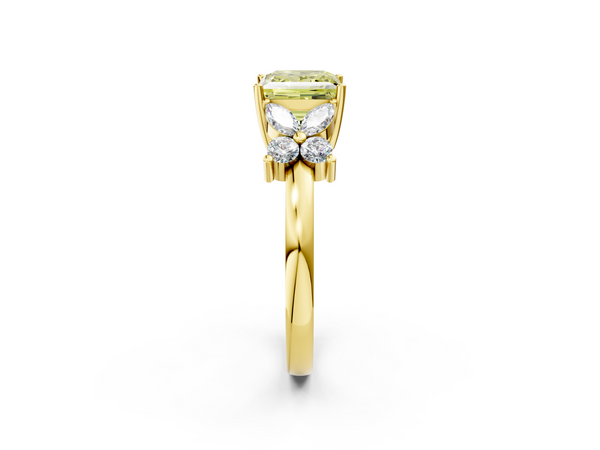 Yellow gold Fancy Yellow Princess  Diamond Floral Cluster Ring with Solitaire Band and Prong Setting