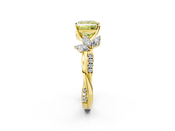 Yellow gold Fancy Yellow Princess  Diamond Floral Vine Solitaire Engagement Ring