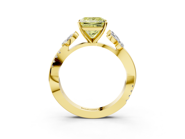 Yellow gold Fancy Yellow Princess  Diamond Floral Vine Solitaire Engagement Ring