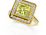 Yellow gold Fancy Yellow Princess  Diamond Halo Ring with Milgrain Frame and Pavé Band_24