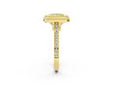 Yellow gold Fancy Yellow Princess  Diamond Halo Ring with Milgrain Frame and Pavé Band_25