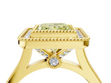 Yellow gold Fancy Yellow Princess  Diamond Halo Ring with Milgrain Frame and Pavé Band_27