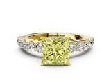Yellow gold Fancy Yellow Princess  Diamond Pavé Band Solitaire with Four-Prong Setting