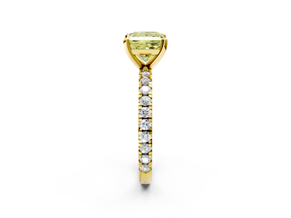 Yellow gold Fancy Yellow Princess  Diamond Pavé Band Solitaire with Four-Prong Setting