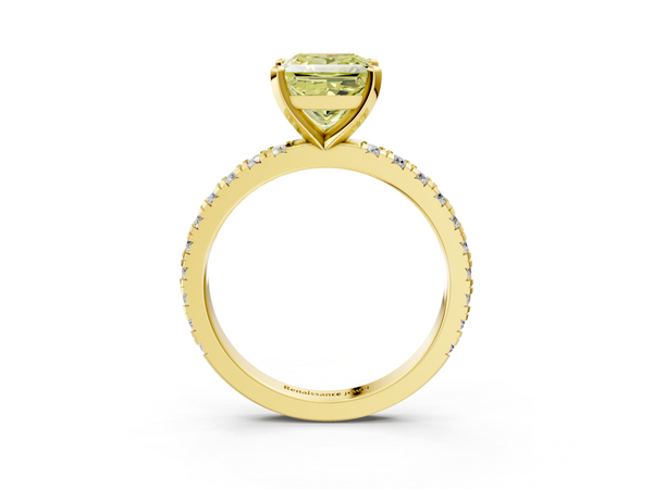 Yellow gold Fancy Yellow Princess  Diamond Pavé Band Solitaire with Four-Prong Setting