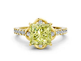 Yellow gold Fancy Yellow Princess  Diamond Pave Band with Floral Prong Setting_27