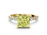 Yellow gold Fancy Yellow Princess  Diamond Prong Set Engagement Ring with Pave Band