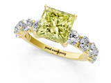 Yellow gold Fancy Yellow Princess  Diamond Prong Setting with Side Stones on a Pave Band_1