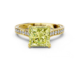 Yellow gold Fancy Yellow Princess  Diamond Solitaire with Pave Band and Six-Prong Setting