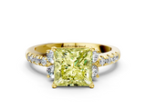 Yellow gold Fancy Yellow Princess  Diamond Three-Stone Pave Band with Four-Prong Setting