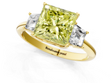 Yellow gold Fancy Yellow Princess  Diamond Three-Stone Ring with Trapezoid Side Stones and Prong Setting_1