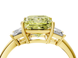 Yellow gold Fancy Yellow Princess  Diamond Three-Stone Ring with Trapezoid Side Stones and Prong Setting_4