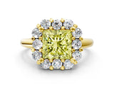Yellow gold Fancy Yellow Princess  Halo Cluster Diamond Engagement Ring with Prong Setting and Polished Band_57