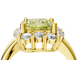 Yellow gold Fancy Yellow Princess  Halo Cluster Diamond Engagement Ring with Prong Setting and Polished Band_61