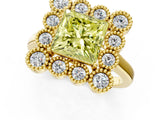 Yellow gold Fancy Yellow Princess  Halo Diamond Cluster Engagement Ring with Milgrain Bezel Setting and Solitaire Band_62