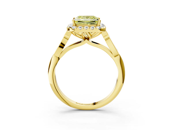 Yellow gold Fancy Yellow Princess  Halo Diamond Engagement Ring with Filigree Band and Four-Prong Setting