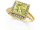 Yellow gold Fancy Yellow Princess  Halo Diamond Engagement Ring with Intricate Filigree Band and Four-Prong Setting_1