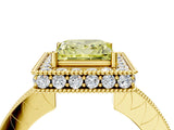 Yellow gold Fancy Yellow Princess  Halo Diamond Engagement Ring with Milgrain Pave Band and Four-Prong Setting_42