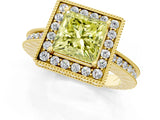 Yellow gold Fancy Yellow Princess  Halo Diamond Engagement Ring with Milgrain Pave Band and Four-Prong Setting_51
