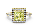 Yellow gold Fancy Yellow Princess  Halo Diamond Engagement Ring with Pavé Band and Four-Prong Setting_87