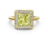 Yellow gold Fancy Yellow Princess  Halo Diamond Engagement Ring with Solitaire Band and Four-Prong Setting