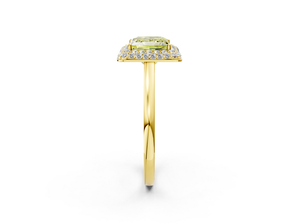 Yellow gold Fancy Yellow Princess  Halo Diamond Engagement Ring with Solitaire Band and Four-Prong Setting