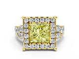 Yellow gold Fancy Yellow Princess  Halo Diamond Engagement Ring with Split Shank and Four-Prong Setting