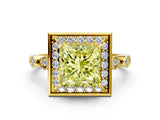 Yellow gold Fancy Yellow Princess  Halo Diamond Engagement Ring with Twisted Band and Four-Prong Setting 1