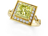 Yellow gold Fancy Yellow Princess  Halo Diamond Engagement Ring with Twisted Band and Four-Prong Setting 2