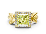 Yellow gold Fancy Yellow Princess  Halo Diamond Floral Band with Four-Prong Setting_35