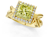 Yellow gold Fancy Yellow Princess  Halo Diamond Floral Band with Four-Prong Setting_36