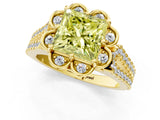 Yellow gold Fancy Yellow Princess  Halo Diamond Floral Split Shank Engagement Ring 2