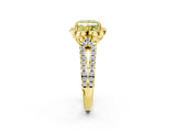 Yellow gold Fancy Yellow Princess  Halo Diamond Floral Split Shank Engagement Ring 3