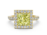 Yellow gold Fancy Yellow Princess  Halo Diamond Pavé Band Ring with Prong Setting