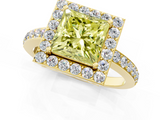 Yellow gold Fancy Yellow Princess  Halo Diamond Pavé Band Ring with Prong Setting_1