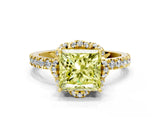 Yellow gold Fancy Yellow Princess  Halo Diamond Pave Band Ring with Four-Prong Setting_15