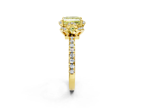 Yellow gold Fancy Yellow Princess  Halo Diamond Pave Band Ring with Four-Prong Setting