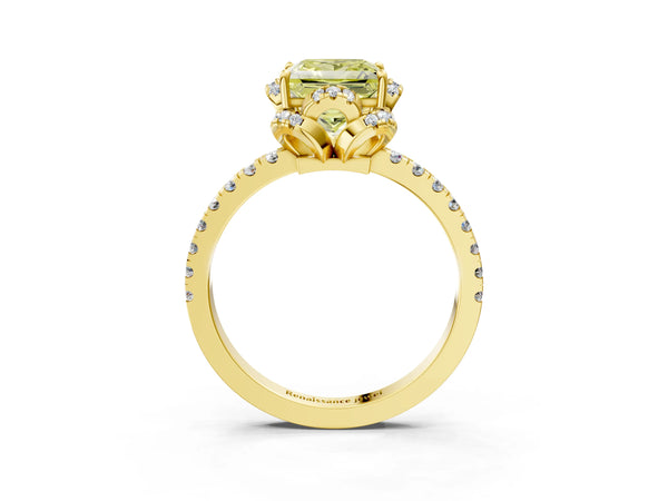 Yellow gold Fancy Yellow Princess  Halo Diamond Pave Band Ring with Four-Prong Setting