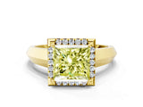 Yellow gold Fancy Yellow Princess  Halo Diamond Ring with Cathedral Band and Four-Prong Setting_29