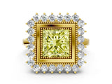 Yellow gold Fancy Yellow Princess  Halo Diamond Ring with Milgrain Edge and Round Prong Setting_23