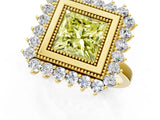 Yellow gold Fancy Yellow Princess  Halo Diamond Ring with Milgrain Edge and Round Prong Setting_24