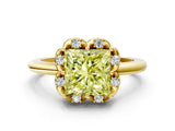 Yellow gold Fancy Yellow Princess  Halo Diamond Ring with Round Cluster Setting, Solitaire Band, and Four-Prong Setting_53