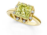 Yellow gold Fancy Yellow Princess  Halo Diamond Ring with Round Cluster Setting, Solitaire Band, and Four-Prong Setting_54