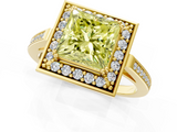 Yellow gold Fancy Yellow Princess  Halo Diamond Ring with Split Shank and Four-Prong Setting_1