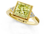 Yellow gold Fancy Yellow Princess  Halo Diamond Ring with Tapered Band and Four-Prong Setting_8