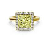 Yellow gold Fancy Yellow Princess  Halo Diamond Solitaire with Pavé Band and Four-Prong Setting_16