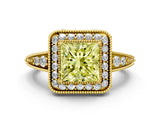 Yellow gold Fancy Yellow Princess  Halo Diamond Split Shank Ring with Milgrain Detail_28