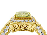 Yellow gold Fancy Yellow Princess  Halo Diamond Split Shank Ring with Milgrain Detail_32